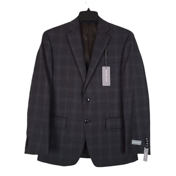 Michael Kors Men's Classic-Fit Wool Suit Jacket Charcoal Brown Plaid 36R NWT - Picture 1 of 7